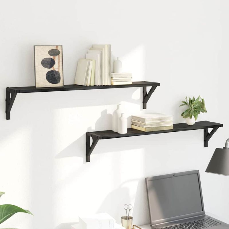 Casa si Gradina - Mobilier - Biblioteci si rafturi - Rafturi - Semele de perete cu raft 2 pcs Stejar Negru 80 x 15 x 15,5 cm - Infinity.ro