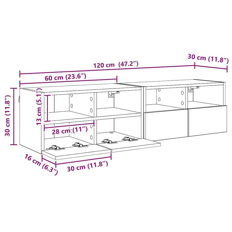 Casa si Gradina - Mobilier - Comode si corpuri - Comode - Dulapuri pentru TV Pe perete 2 pcs Lemn Vechi 60 x 30 x 30 cm - Infinity.ro