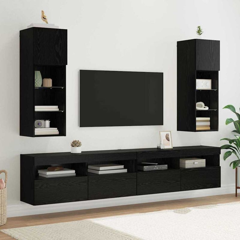 Casa si Gradina - Mobilier - Comode si corpuri - Comode - Sifonieri pentru TV montate pe perete 2 pcs Stejar Negru - Infinity.ro
