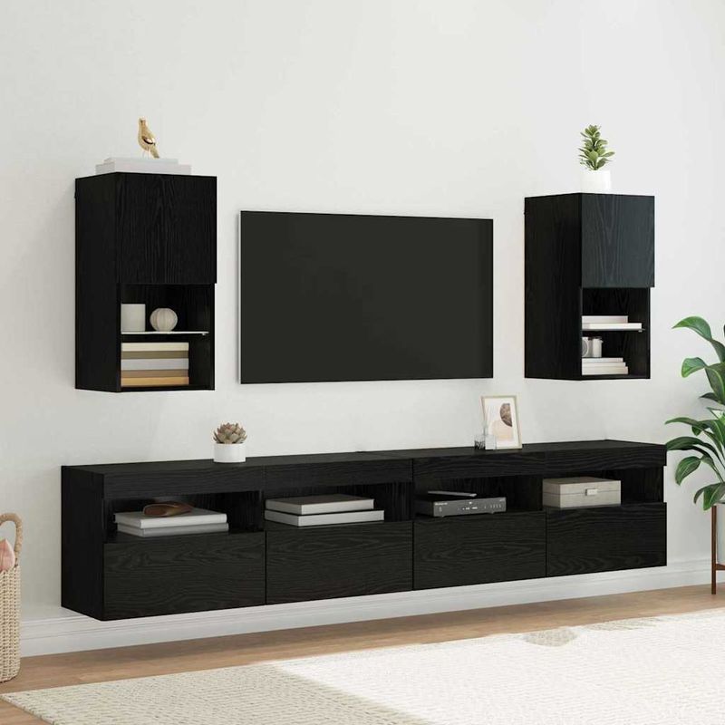 Casa si Gradina - Mobilier - Comode si corpuri - Comode - Sistem de TV montat pe perete Stejar Negru 30,5 x 30 x 60 cm - Infinity.ro