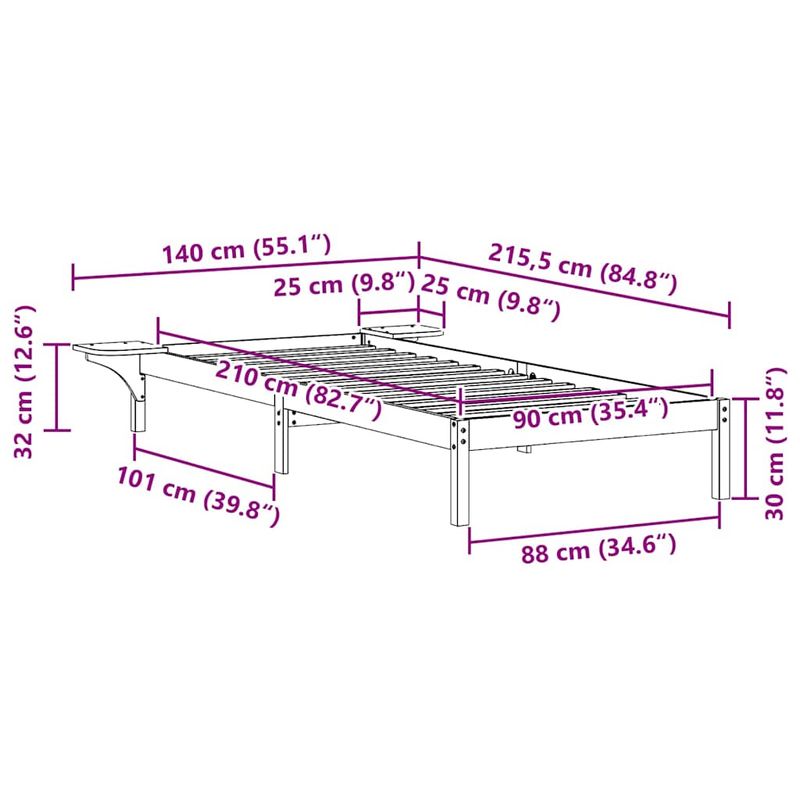 Casa si Gradina - Mobilier - Paturi si accesorii - Paturi - Cadru de pat cu mese laterale Maroniu cerat 90 x 210 cm - Infinity.ro