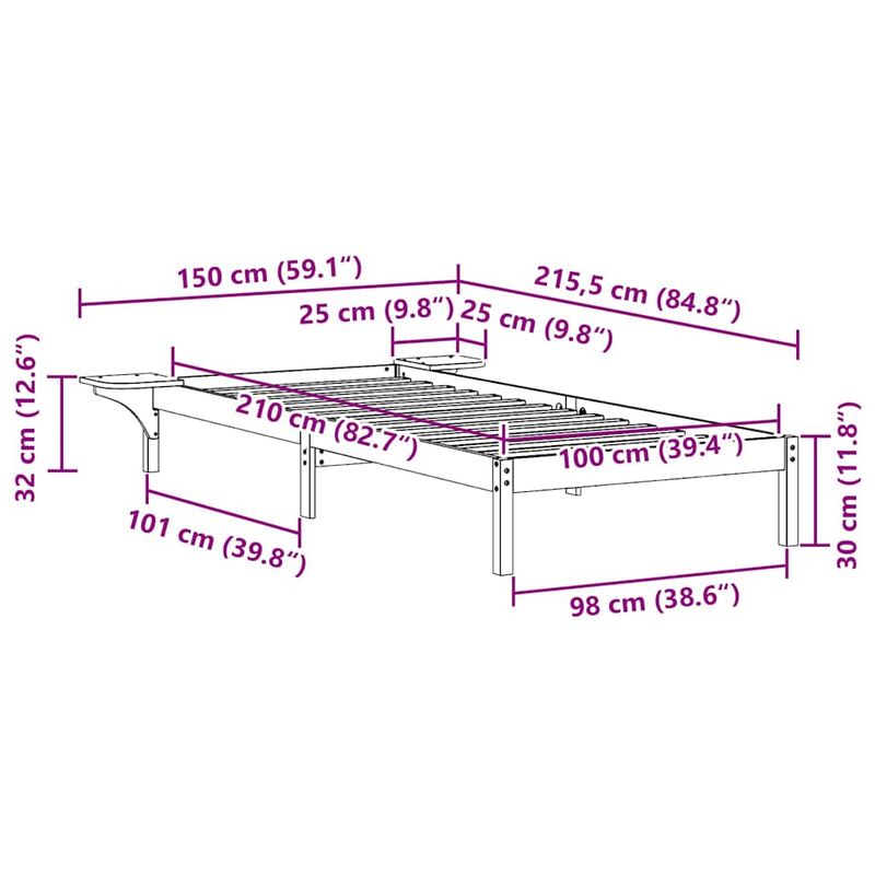 Casa si Gradina - Mobilier - Paturi si accesorii - Paturi - Cadru de pat cu mese laterale Alb 100 x 210 cm - Infinity.ro
