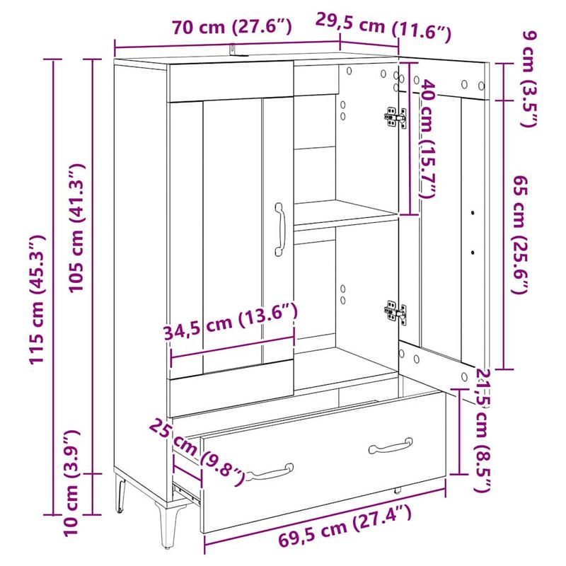 Casa si Gradina - Mobilier - Comode si corpuri - Comode - Bufet Lemn Vechi 70 x 31 x 115 cm Lemn Ingineresc si Fier - Infinity.ro