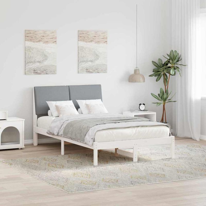 Casa si Gradina - Mobilier - Paturi si accesorii - Paturi - Cadru de pat Alb si gri deschis 135 x 190 cm Lemn masiv de pin - Infinity.ro