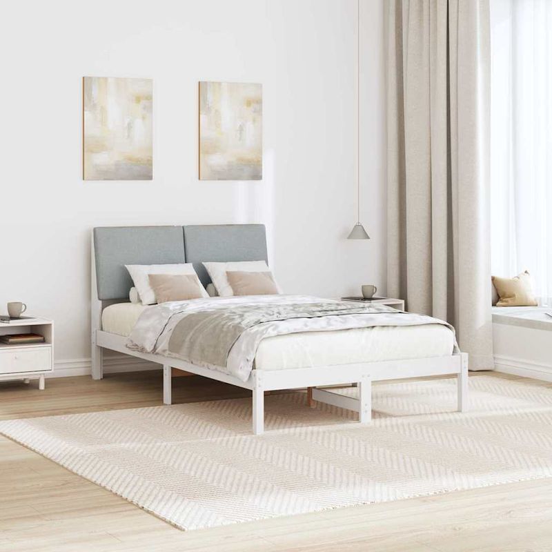 Casa si Gradina - Mobilier - Paturi si accesorii - Paturi - Cadru de pat Alb si gri deschis 135 x 190 cm Lemn masiv de pin - Infinity.ro