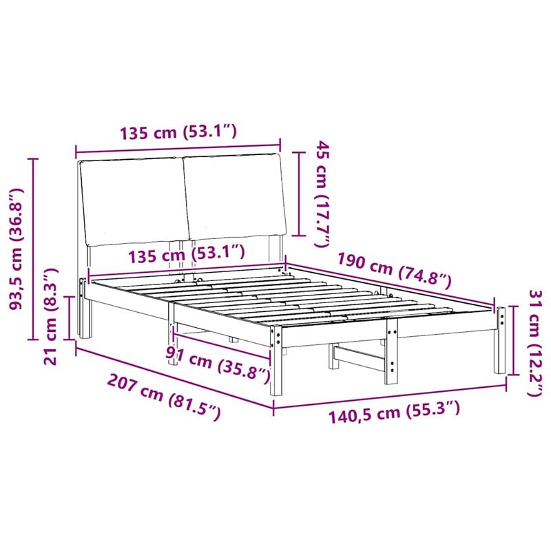 Casa si Gradina - Mobilier - Paturi si accesorii - Paturi - Cadru de pat Alb si gri deschis 135 x 190 cm Lemn masiv de pin - Infinity.ro