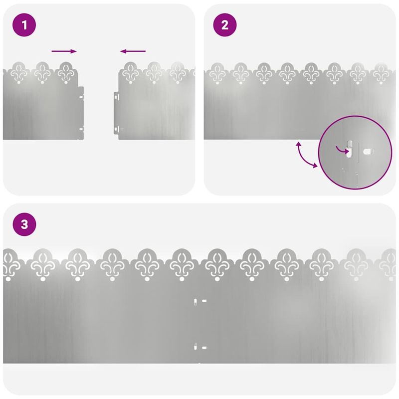 Casa si Gradina - Gradina si terasa - Garduri, panouri si accesorii - Borduri pentru gazon 10 pcs Argintiu 103 x 0,05 x 22 cm - Infinity.ro