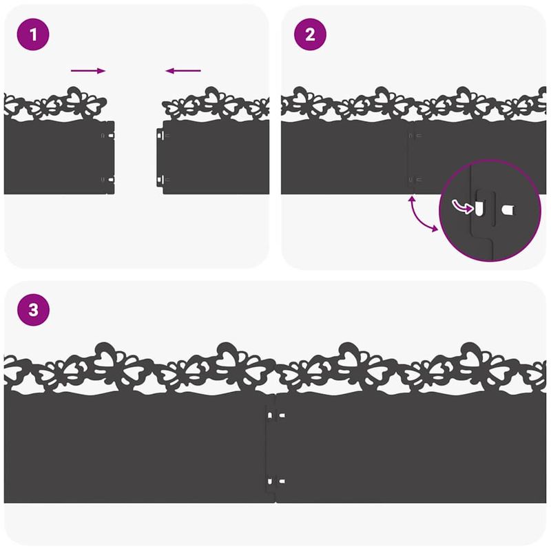 Casa si Gradina - Gradina si terasa - Garduri, panouri si accesorii - Borduri pentru gazon 10 pcs Negru 103 x 0,05 x 22 cm Otel - Infinity.ro