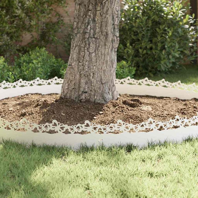 Casa si Gradina - Gradina si terasa - Garduri, panouri si accesorii - Borduri pentru gazon 30 pcs Alb 103 x 0,05 x 22 cm Otel - Infinity.ro