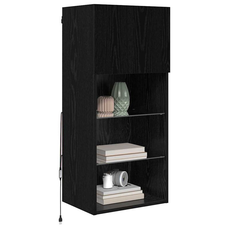Casa si Gradina - Mobilier - Comode si corpuri - Comode - Sistem de TV montat pe perete Stejar Negru 40,5 x 30 x 90 cm - Infinity.ro