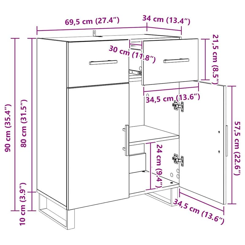 Casa si Gradina - Mobilier - Comode si corpuri - Comode - Bufet cu sertar Stejar Negru 69,5 x 34 x 90 cm Lemn compozit - Infinity.ro