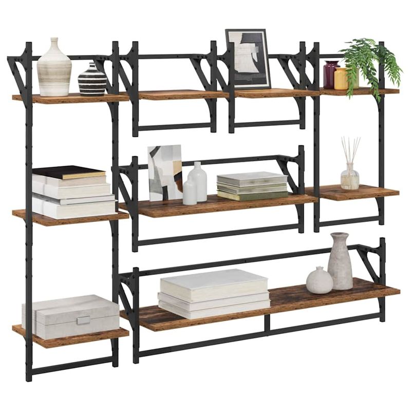 Casa si Gradina - Mobilier - Biblioteci si rafturi - Rafturi - Set rafturi de perete cu raft 6 pcs Lemn Vechi 100 x 25 x 30 cm - Infinity.ro
