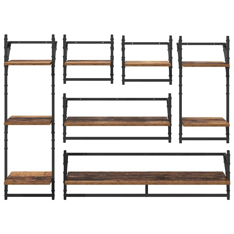 Casa si Gradina - Mobilier - Biblioteci si rafturi - Rafturi - Set rafturi de perete cu raft 6 pcs Lemn Vechi 100 x 25 x 30 cm - Infinity.ro
