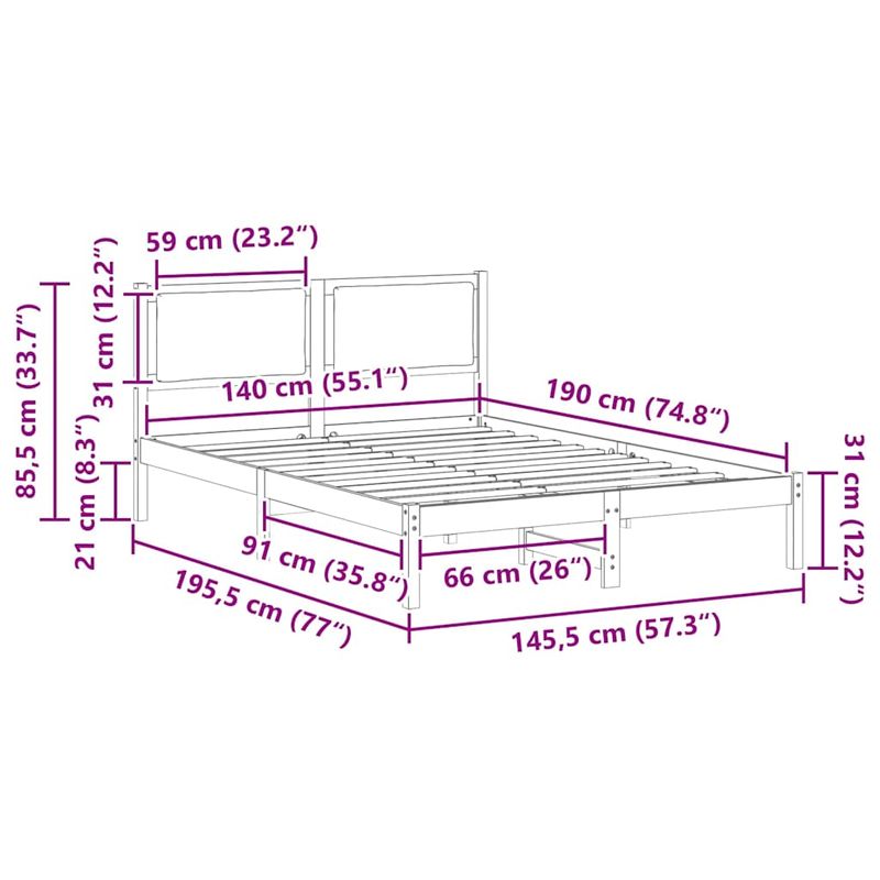 Casa si Gradina - Mobilier - Paturi si accesorii - Paturi - Cadru de pat Gri deschis 140 x 190 cm Lemn de pin masiv - Infinity.ro