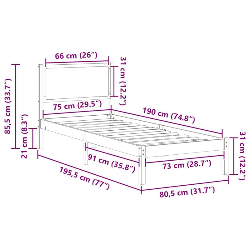 Casa si Gradina - Mobilier - Paturi si accesorii - Paturi - Cadru de pat Gri deschis 80 x 190 cm Lemn de pin masiv - Infinity.ro