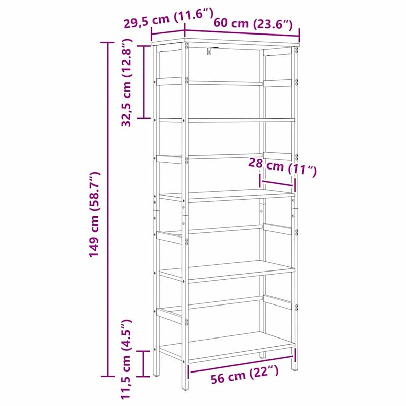 Casa si Gradina - Mobilier - Biblioteci si rafturi - Biblioteci - Raft pentru carti Gri Sonoma 60 x 29,5 x 149 cm Lemn compozit - Infinity.ro