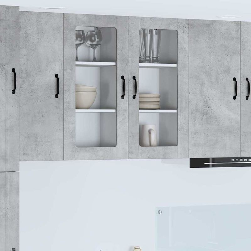 Casa si Gradina - Mobilier - Comode si corpuri - Corpuri bucatarie - Dulap suspendat de bucatarie cu raft cu usa 2 pcs Gri din beton - Infinity.ro