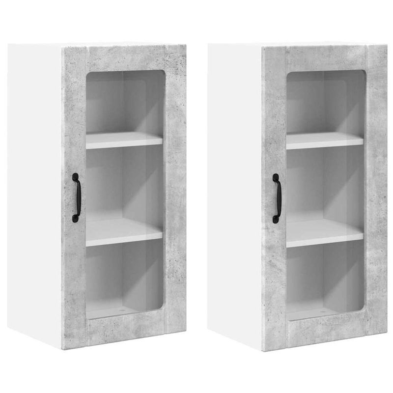 Casa si Gradina - Mobilier - Comode si corpuri - Corpuri bucatarie - Dulap suspendat de bucatarie cu raft cu usa 2 pcs Gri din beton - Infinity.ro
