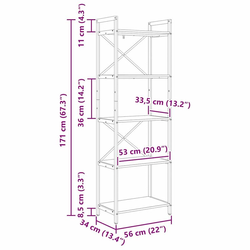 Casa si Gradina - Mobilier - Biblioteci si rafturi - Biblioteci - Raft pentru carti Stejar Negru 56 x 34 x 171 cm Lemn compozit - Infinity.ro