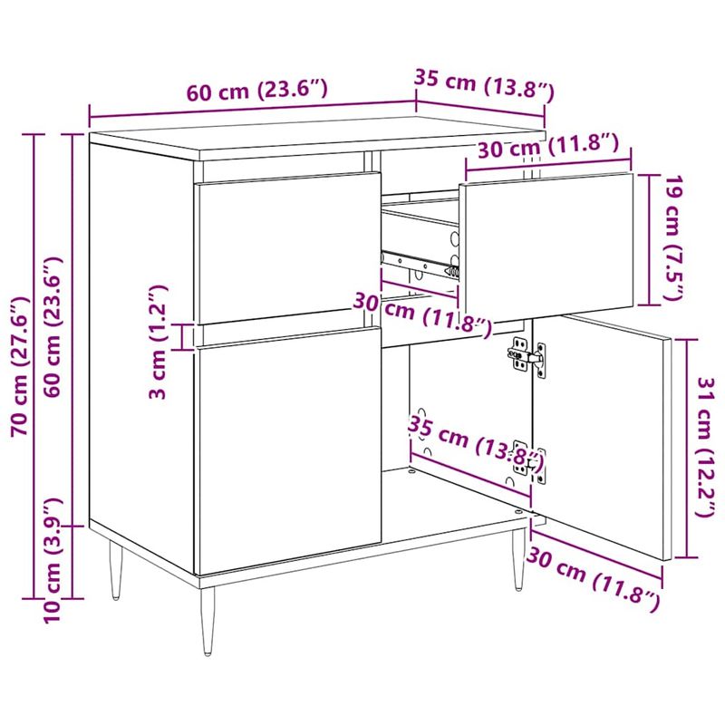 Casa si Gradina - Mobilier - Comode si corpuri - Comode - Bufet Lemn Vechi 60 x 35 x 70 cm Lemn Ingineresc si Fier - Infinity.ro