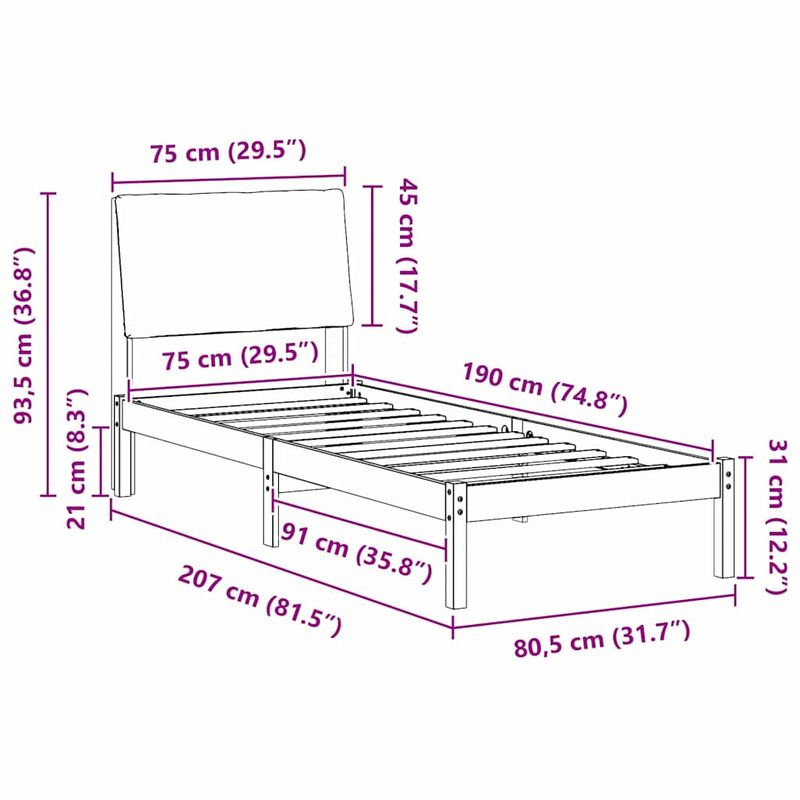Casa si Gradina - Mobilier - Paturi si accesorii - Paturi - Cadru de pat maro si gri inchis 75 x 190 cm Lemn masiv de pin - Infinity.ro