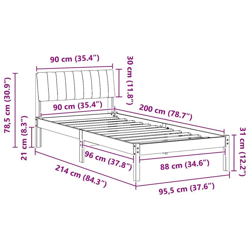 Casa si Gradina - Mobilier - Paturi si accesorii - Paturi - Cadru de pat maro si gri inchis 90 x 200 cm Lemn masiv de pin - Infinity.ro