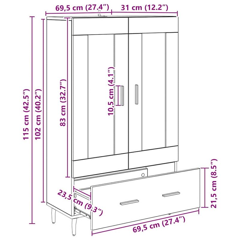 Casa si Gradina - Mobilier - Comode si corpuri - Corpuri bucatarie - Bufet cu sertar Lemn Vechi 69,5 x 31 x 115 cm Lemn compozit - Infinity.ro