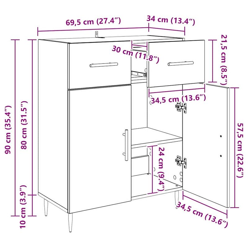 Casa si Gradina - Mobilier - Comode si corpuri - Comode - Bufet cu sertar Stejar Negru 69,5 x 34 x 90 cm Lemn compozit - Infinity.ro