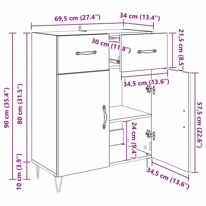 Casa si Gradina - Mobilier - Comode si corpuri - Comode - Bufet cu sertar Stejar Negru 69,5 x 34 x 90 cm Lemn compozit - Infinity.ro