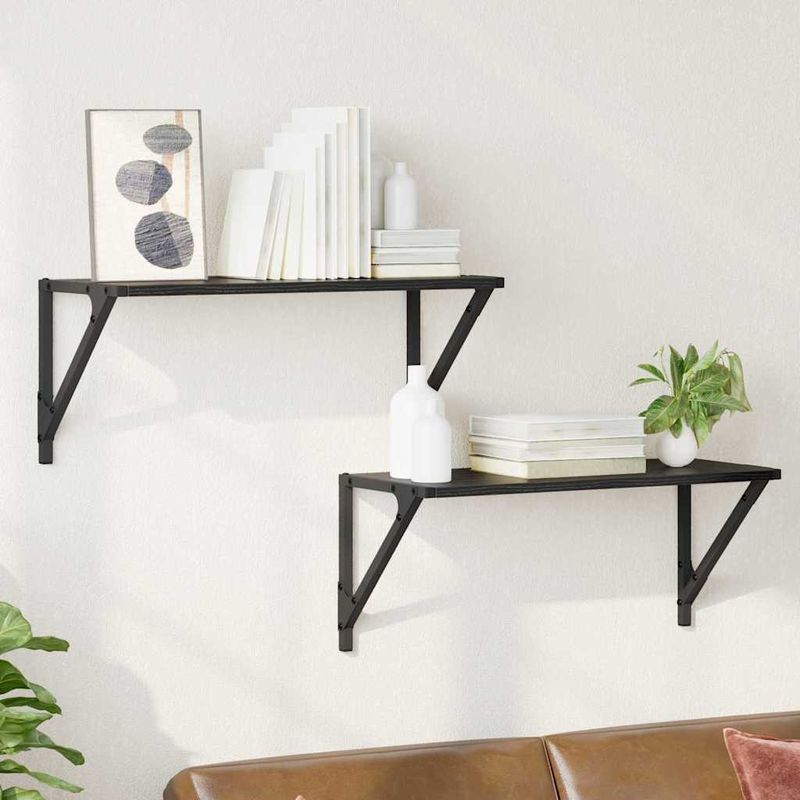 Casa si Gradina - Mobilier - Biblioteci si rafturi - Rafturi - Semele de perete cu raft 2 pcs Stejar Negru 60 x 25 x 25,5 cm - Infinity.ro