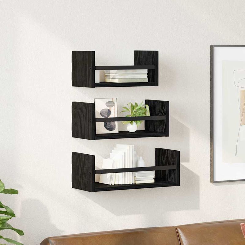 Casa si Gradina - Mobilier - Biblioteci si rafturi - Rafturi - Set rafturi de perete cu raft 3 pcs Stejar Negru 40x16x14cm - Infinity.ro
