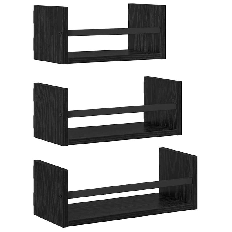 Casa si Gradina - Mobilier - Biblioteci si rafturi - Rafturi - Set rafturi de perete cu raft 3 pcs Stejar Negru 40x16x14cm - Infinity.ro