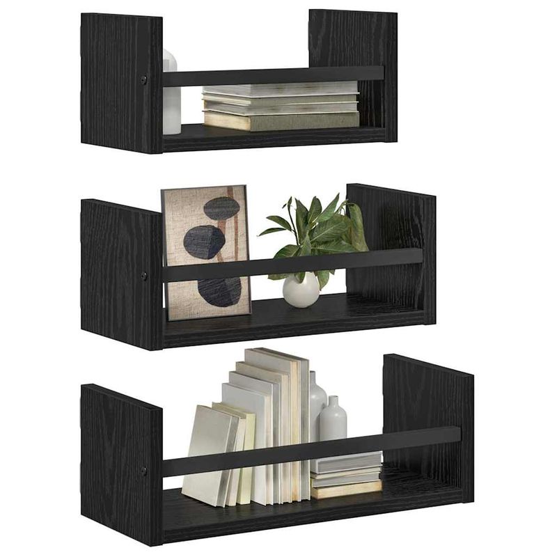 Casa si Gradina - Mobilier - Biblioteci si rafturi - Rafturi - Set rafturi de perete cu raft 3 pcs Stejar Negru 40x16x14cm - Infinity.ro