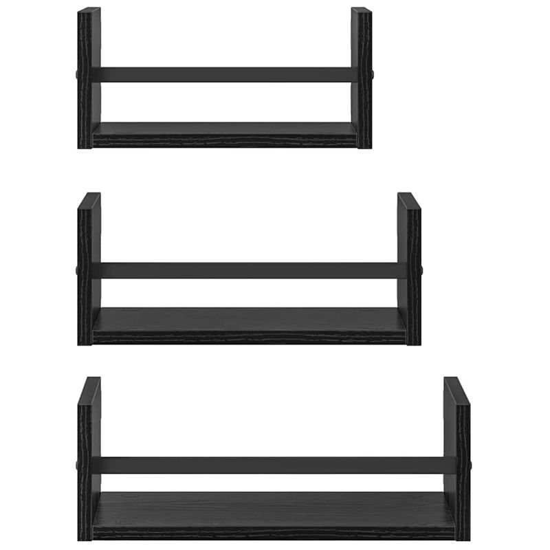 Casa si Gradina - Mobilier - Biblioteci si rafturi - Rafturi - Set rafturi de perete cu raft 3 pcs Stejar Negru 40x16x14cm - Infinity.ro