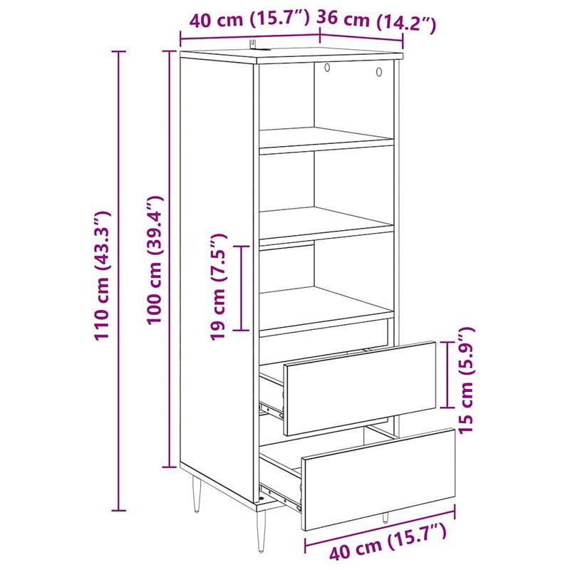 Casa si Gradina - Mobilier - Comode si corpuri - Comode - Bufet cu sertar Lemn Vechi 40 x 36 x 110 cm Lemn compozit - Infinity.ro