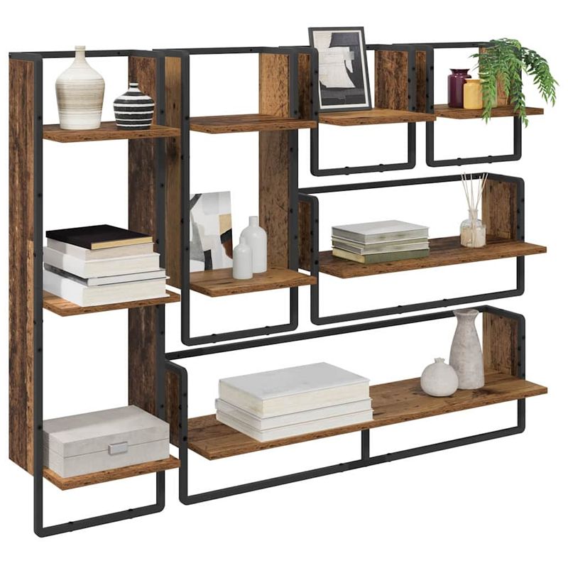 Casa si Gradina - Mobilier - Biblioteci si rafturi - Rafturi - Set rafturi de perete cu raft 6 pcs Lemn Vechi 100 x 25 x 30 cm - Infinity.ro