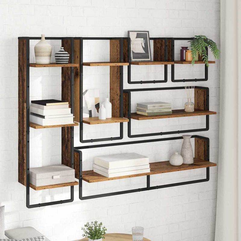 Casa si Gradina - Mobilier - Biblioteci si rafturi - Rafturi - Set rafturi de perete cu raft 6 pcs Lemn Vechi 100 x 25 x 30 cm - Infinity.ro
