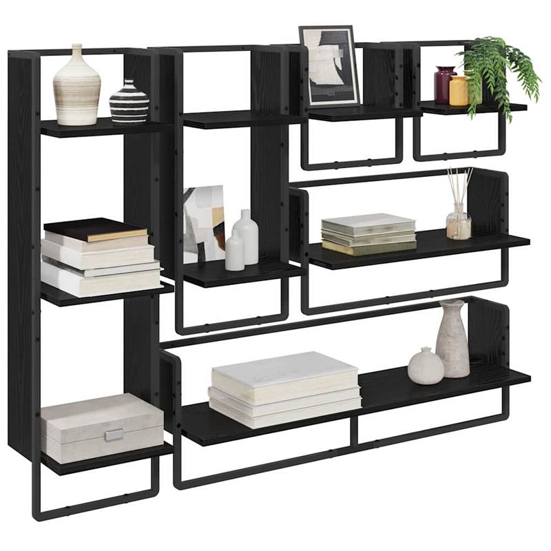 Casa si Gradina - Mobilier - Biblioteci si rafturi - Rafturi - Set rafturi de perete 6 pcs Stejar Negru 100 x 25 x 30 cm - Infinity.ro