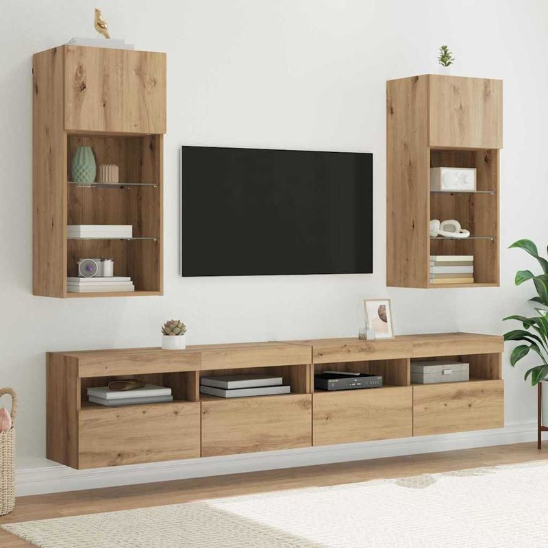 Casa si Gradina - Mobilier - Comode si corpuri - Comode - Sistem de TV montat pe perete Pe perete Stejar Artizanal - Infinity.ro