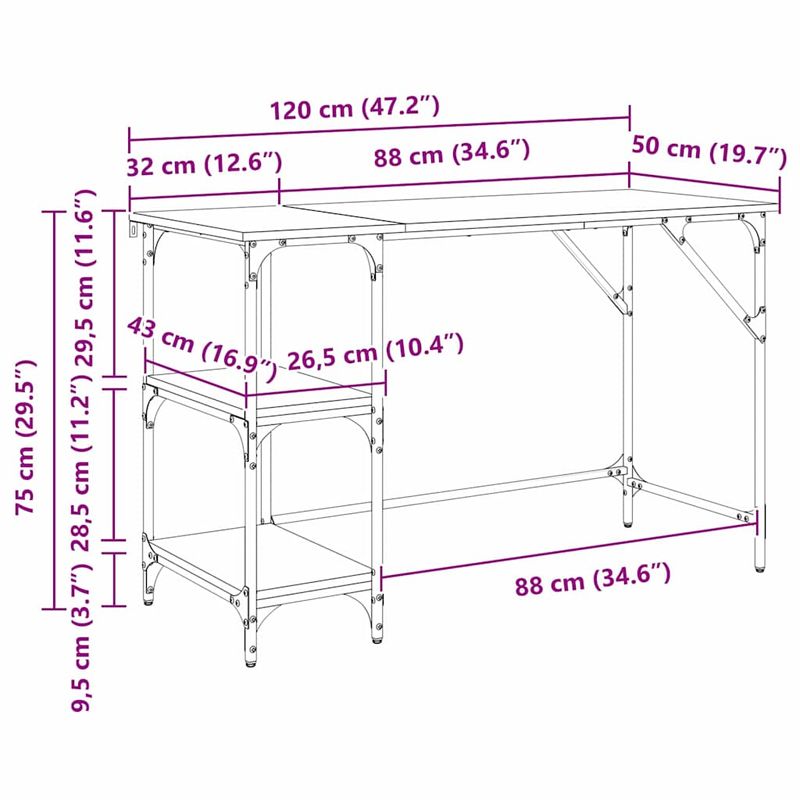 Casa si Gradina - Mobilier - Mese si birouri - Birouri - Birou Stejar Artizanal 120 x 50 x 75 cm Lemn compozit - Infinity.ro