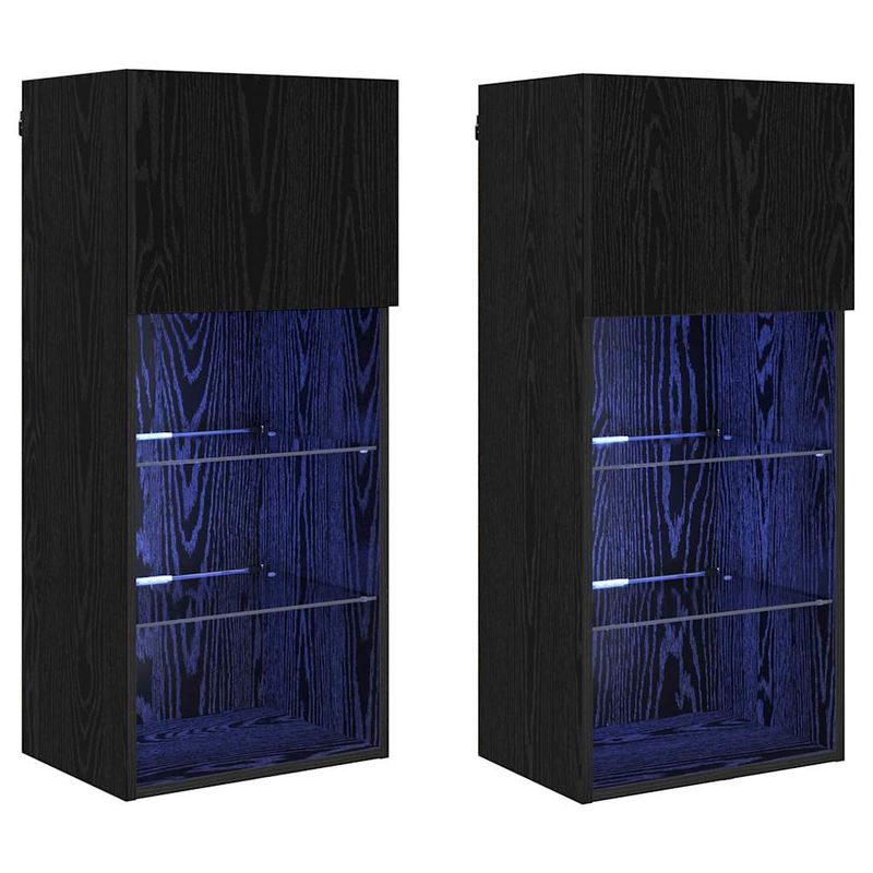 Casa si Gradina - Mobilier - Comode si corpuri - Comode - Sifonieri pentru TV montate pe perete 2 pcs Stejar Negru - Infinity.ro