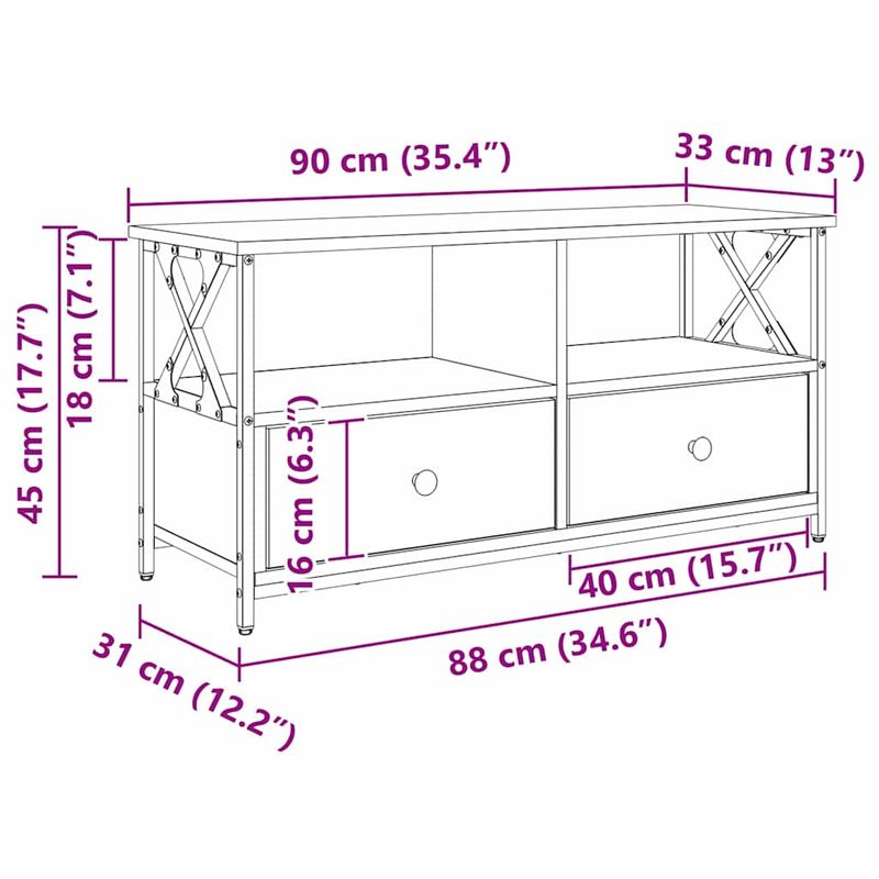 Casa si Gradina - Mobilier - Comode si corpuri - Comode - Cabinet TV Lemn Vechi 90 x 33 x 45 cm Lemn ingineresc si otel - Infinity.ro