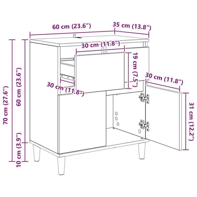 Casa si Gradina - Mobilier - Comode si corpuri - Comode - Bufet cu sertar Stejar Artizanal 60 x 35 x 70 cm Lemn compozit - Infinity.ro