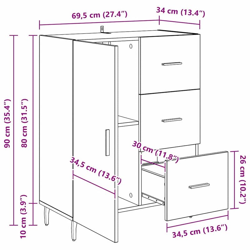 Casa si Gradina - Mobilier - Comode si corpuri - Comode - Bufet cu sertar Stejar Artizanal 69,5 x 34 x 90 cm - Infinity.ro