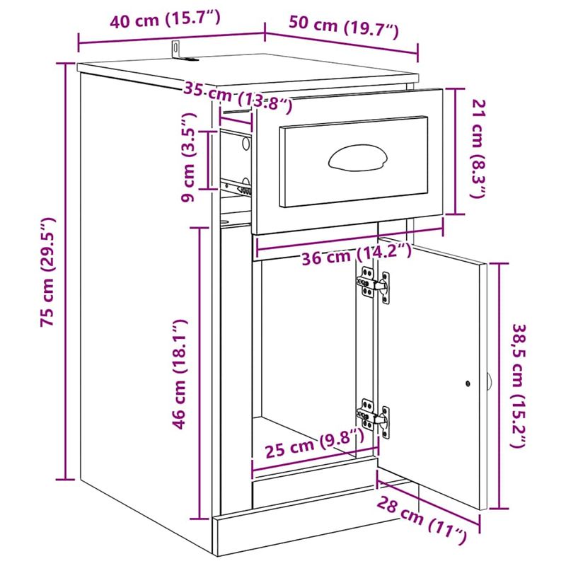 Casa si Gradina - Mobilier - Dulapuri si sifoniere - Dulapuri - Dulap lateral Stejar Artizanal 40 x 50 x 75 cm Lemn compozit - Infinity.ro