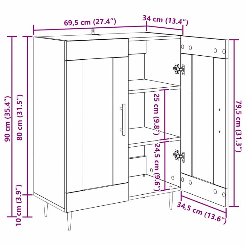 Casa si Gradina - Mobilier - Comode si corpuri - Comode - Bufet Lemn Vechi 69,5 x 34 x 90 cm Lemn Ingineresc si Fier - Infinity.ro