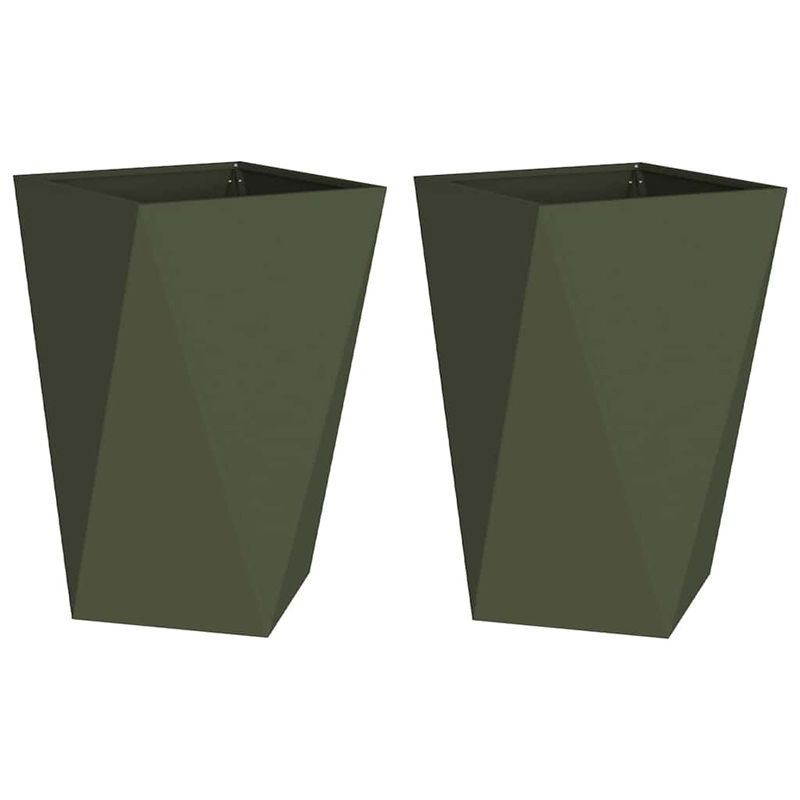 Casa si Gradina - Gradinarit si plante - Plante si ghivece - Ghivece si suporturi - Jardiniera 2 pcs Verde masliniu 50 x 50 x 75 cm Otel - Infinity.ro