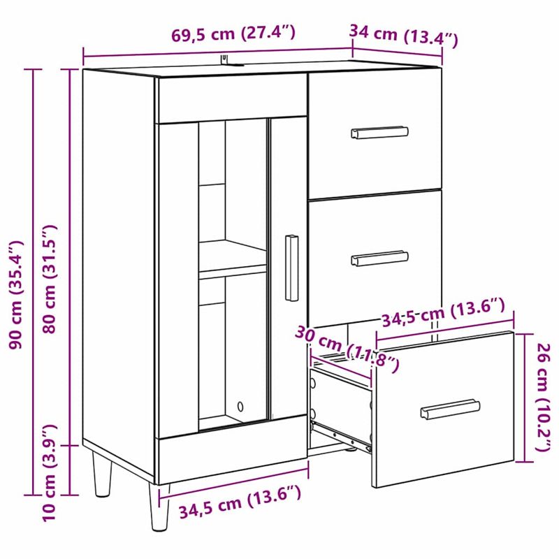 Casa si Gradina - Mobilier - Comode si corpuri - Comode - Bufet cu sertar Lemn Vechi 69,5 x 34 x 90 cm Lemn compozit - Infinity.ro