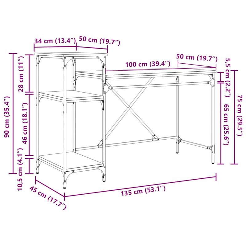 Casa si Gradina - Mobilier - Mese si birouri - Birouri - Birou Stejar Artizanal 135 x 50 x 90 cm Lemn compozit - Infinity.ro