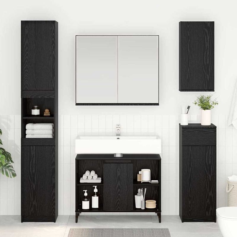 Casa si Gradina - Mobilier - Mobilier baie - Corpuri baie - Dulap de chiuveta cu raft cu usa Stejar Negru 80 x 33 x 60 cm - Infinity.ro
